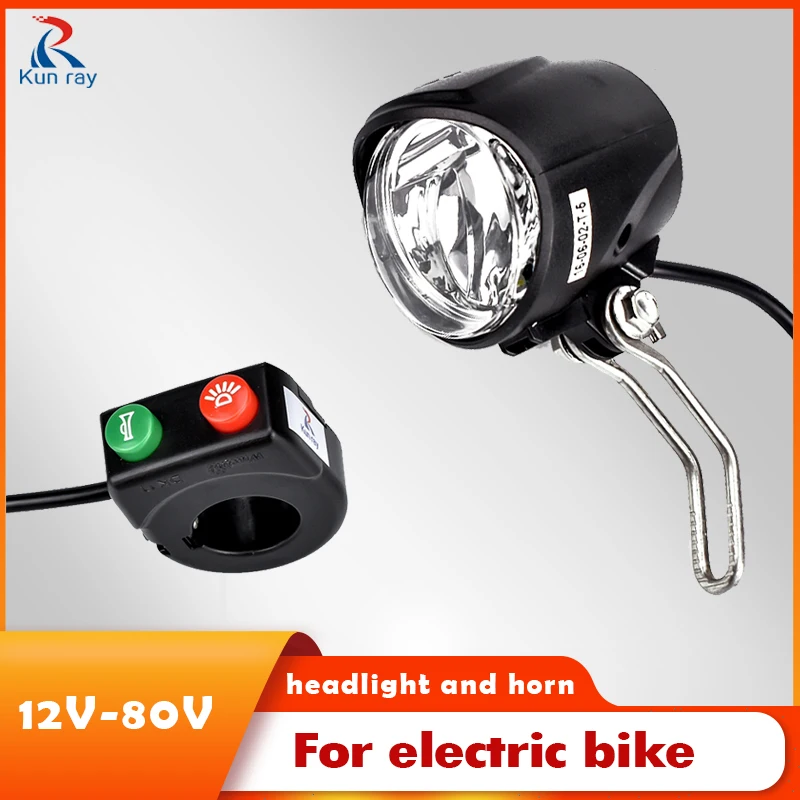 Electric Bicycle Headlight Horn Speaker 12V-80V Wuxing Led Light Electric Scooter Parts Front Light Ebike Conversion Accessories