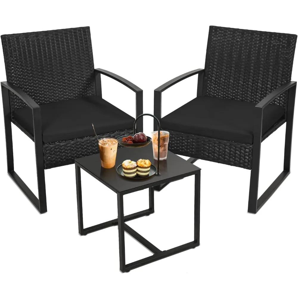 

Wicker Patio Bistro Sets, Rattan Conversation Set with Coffee Table, for Balcony, Porch, Garden, Yard, Poolside