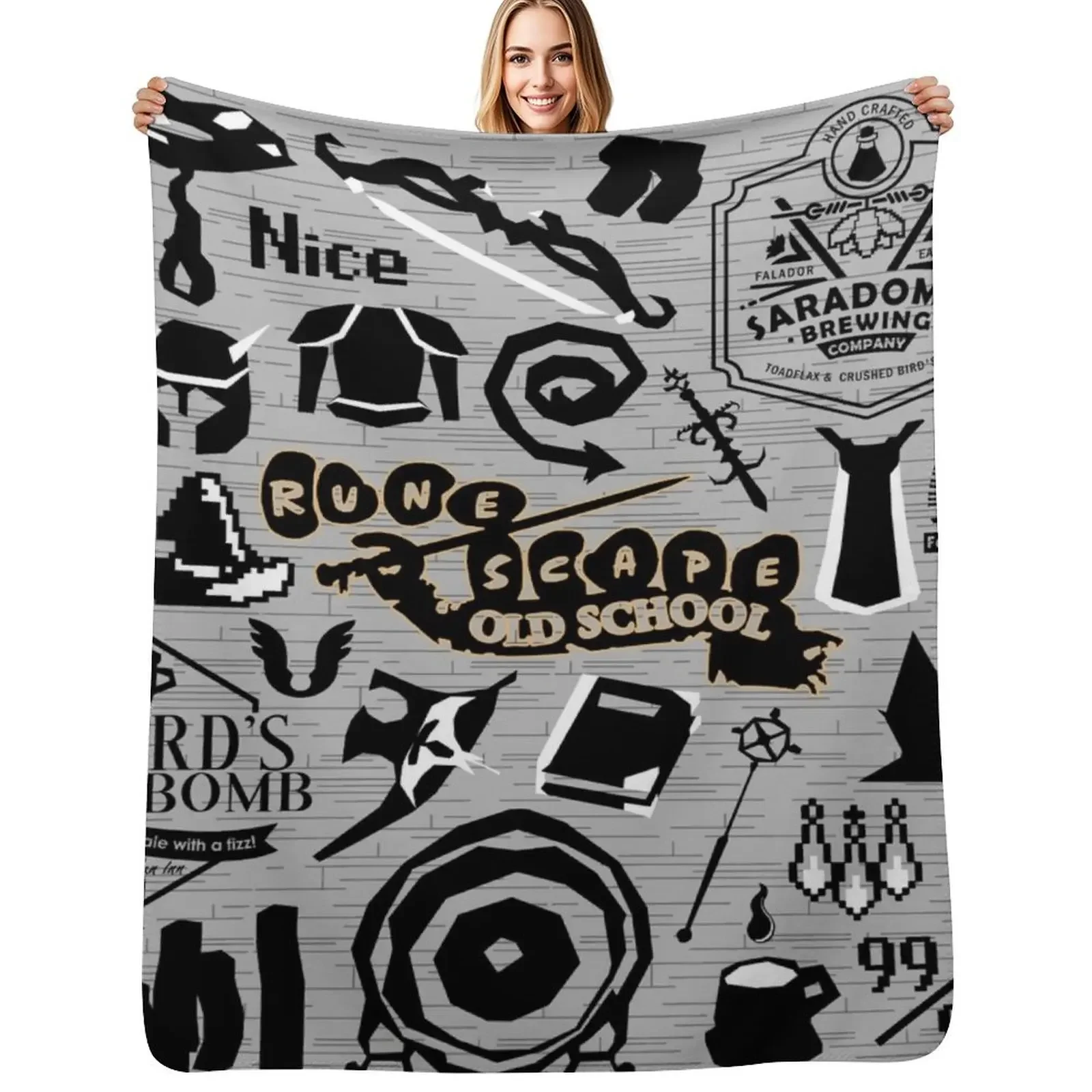 

Old School Iconic Silhouette Images Desk Mat OSRS Throw Blanket Sofa Comforter Soft Blanket