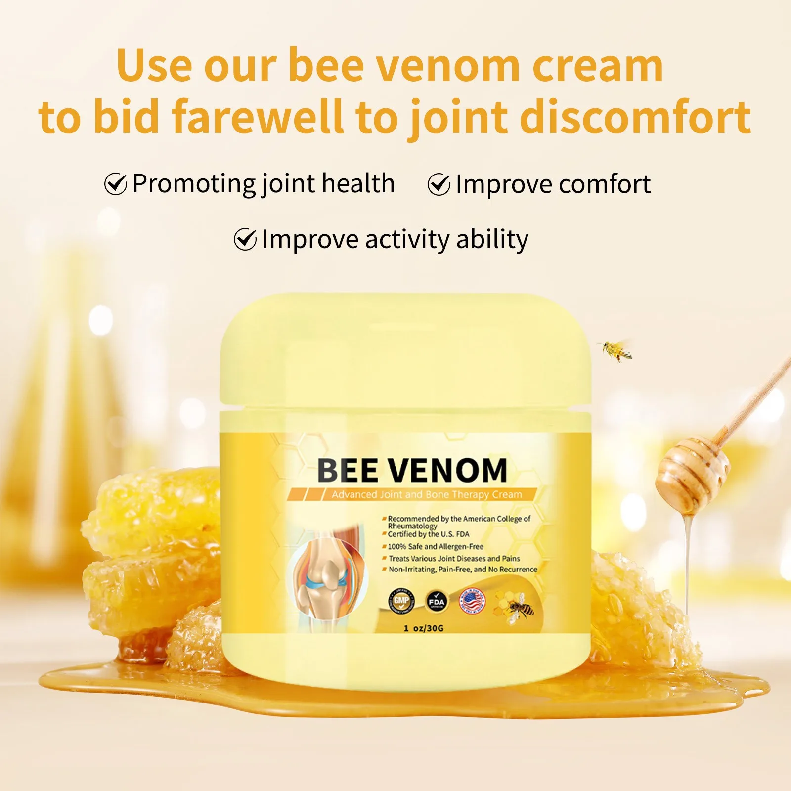 30g Bee Venom Joint Care Cream For Hands Legs Bones And Lumbar Spine For Long Sitting Joint Pain Body Bone Therapy Care Cream