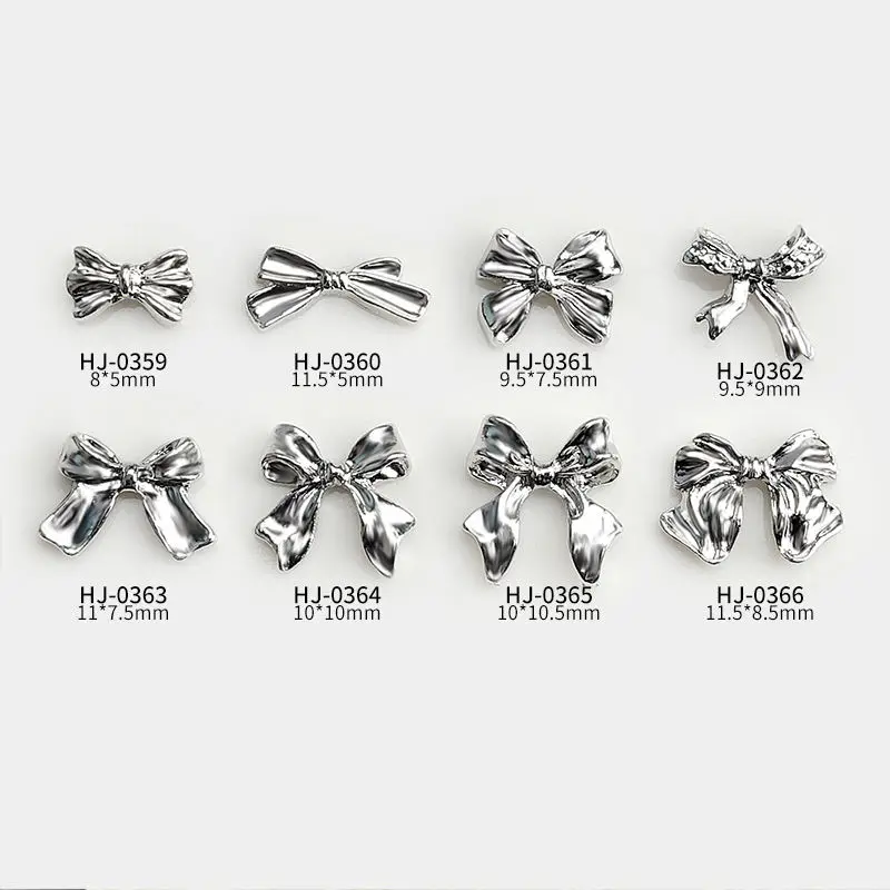 10Pcs New Popular Alloy Retro Sliver Metal Ribbon Bow Daily French Acrylic Princess Ballet Nail Art Decoration Accessories Charm