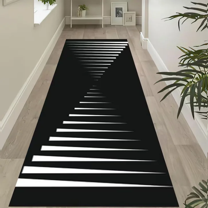 Optical Illusion Runner Rug Geometric Hallway Carpet Deep Hole Room Shoes Room Living Room Mat Bedroom Kitchen Washable Carpet