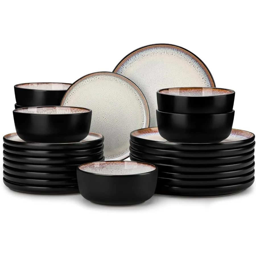 

Наборы тарелок и мисок, 24 предмета, каменные наборы столовой посуды для 8, набор кухонной посуды, набор для микроволновой печи и в посудомоечной машине, керамический набор