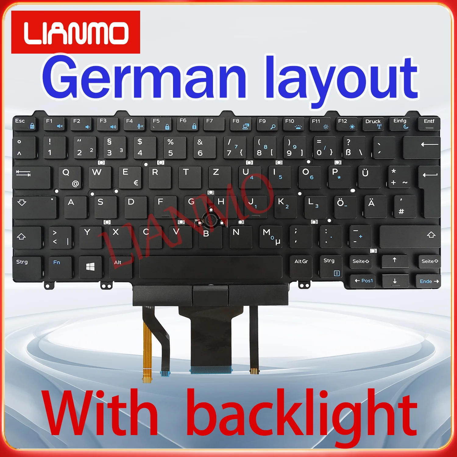 German/French/Spanish/Czechoslovak Layout for DELL Latitude  E5450 E5470 E7470 E7450 3340 7480 7490 5480 5490 Backlight Keyboard view 3