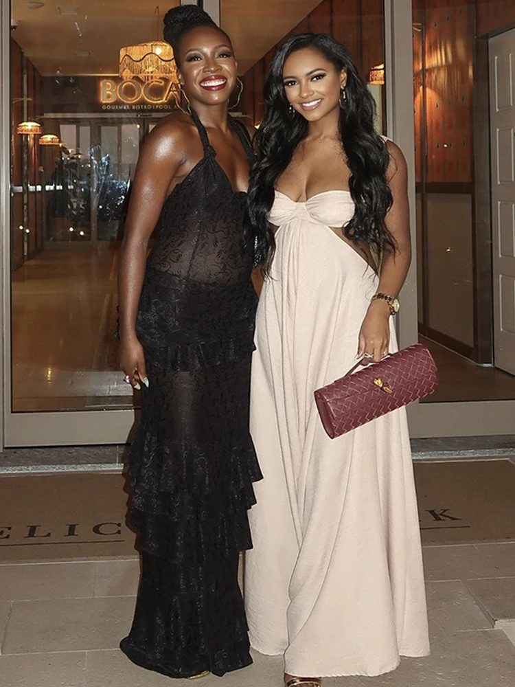 Lange zomerjurk met korte mouwen, damesriem, mouwloze jurk, beige uitgesneden taille, sexy en elegante bh voor rugloze jurk