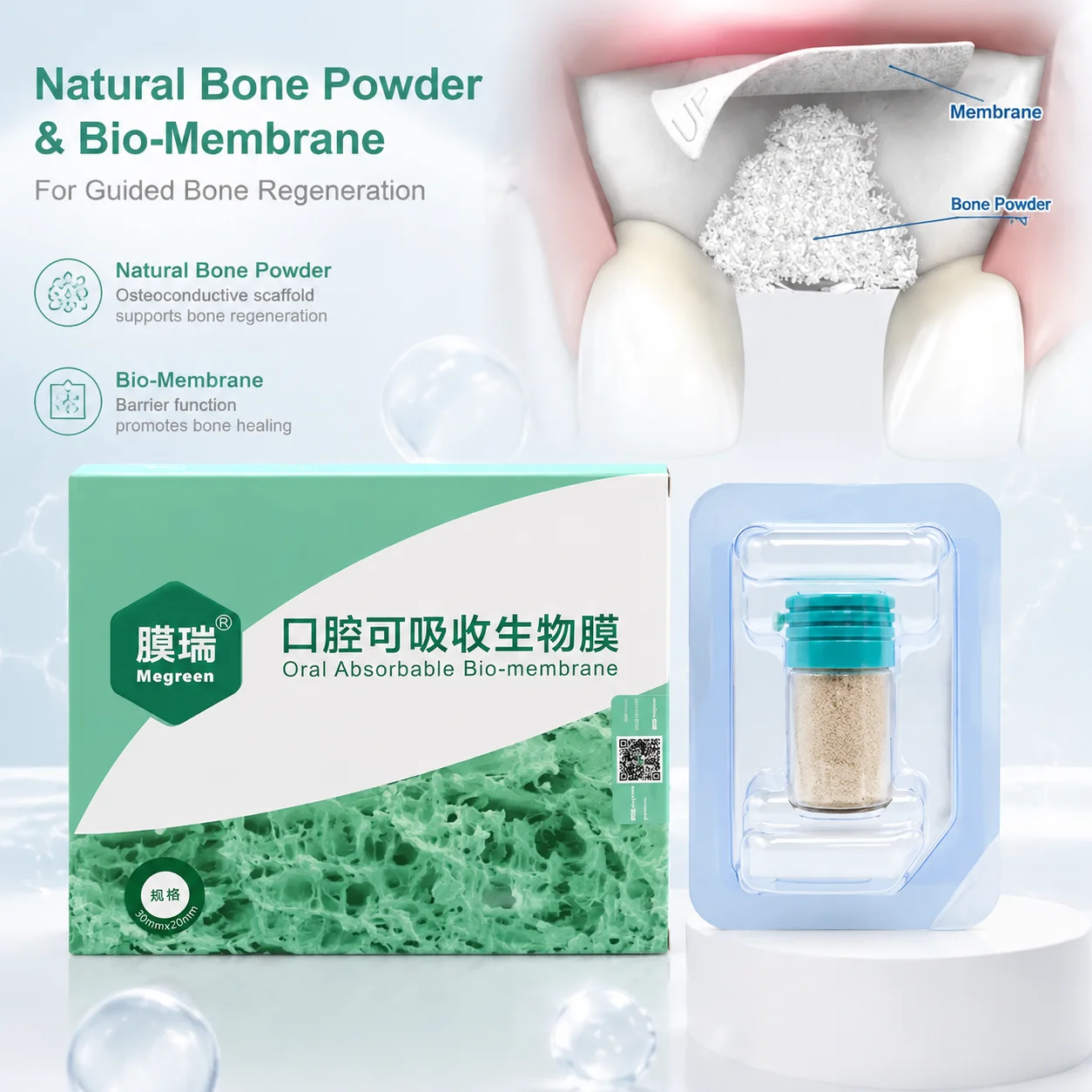 Dental Calcified Bone Granules & Absorbable Collagen Membrane Oral GBR Guided Bone Regeneration Bone Repair Surgical Materials