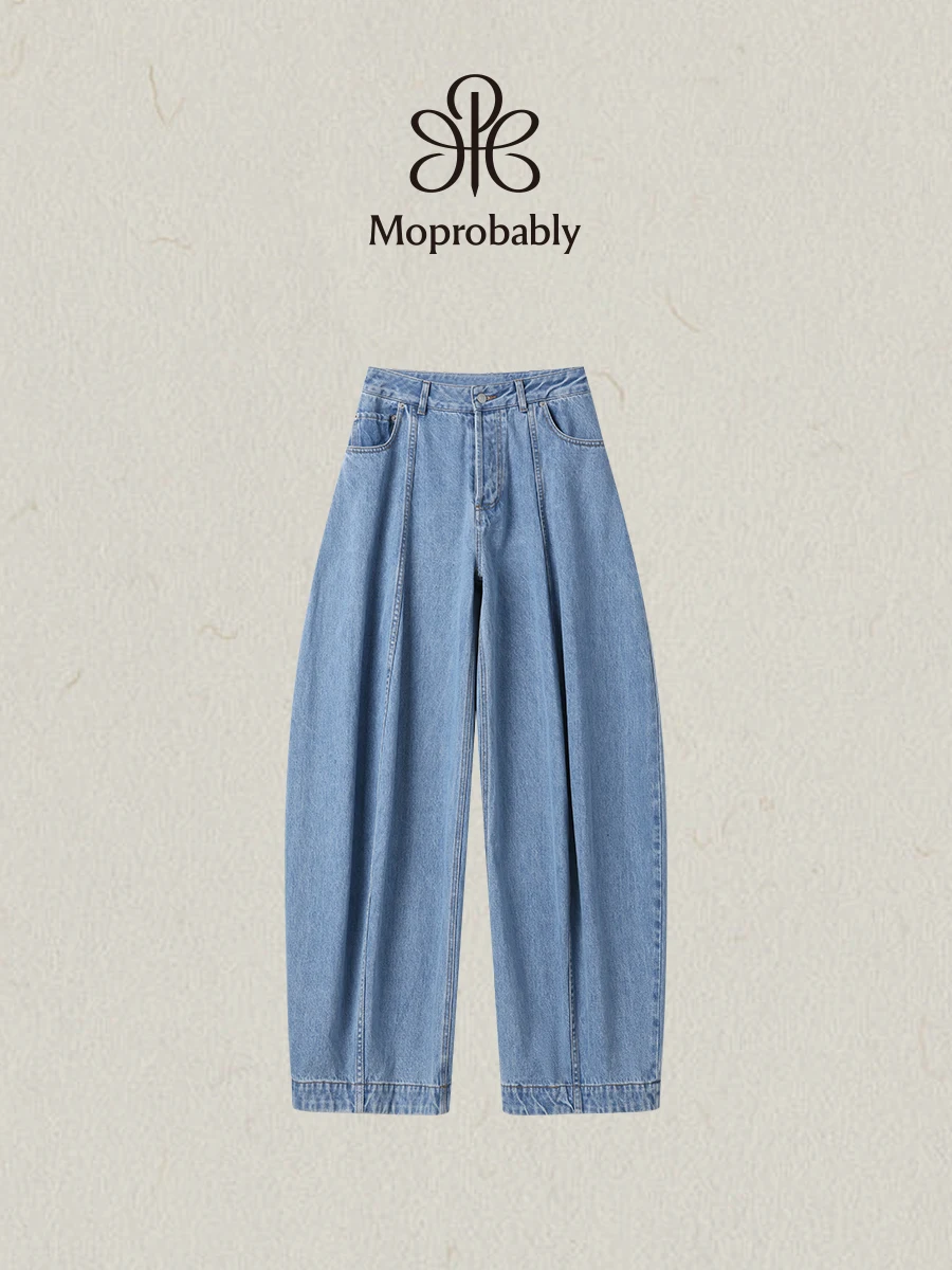 

Loose Cotton Denim Pants Bell Bottoms Vintage Style Women's Jeans Comfortable Fit Four Seasons Natural Waist Button Fly