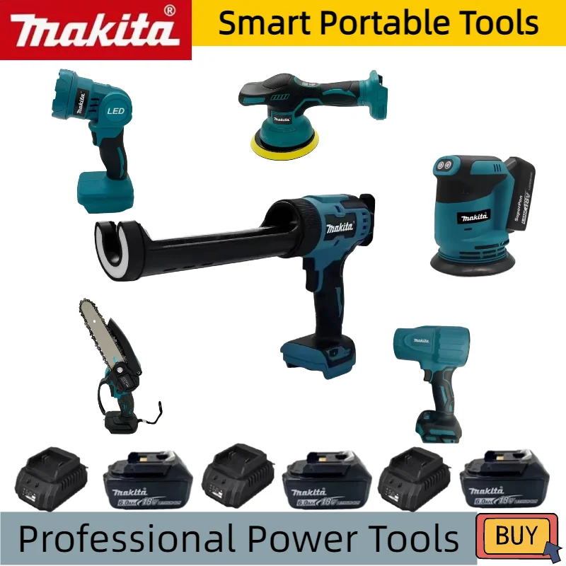 outils-electriques-sans-fil-multi-modeles-makita-18-v-polisseuse-souffleur-pistolet-a-mastic-electrique-lampe-de-travail-et-scie-sauteuse-electrique