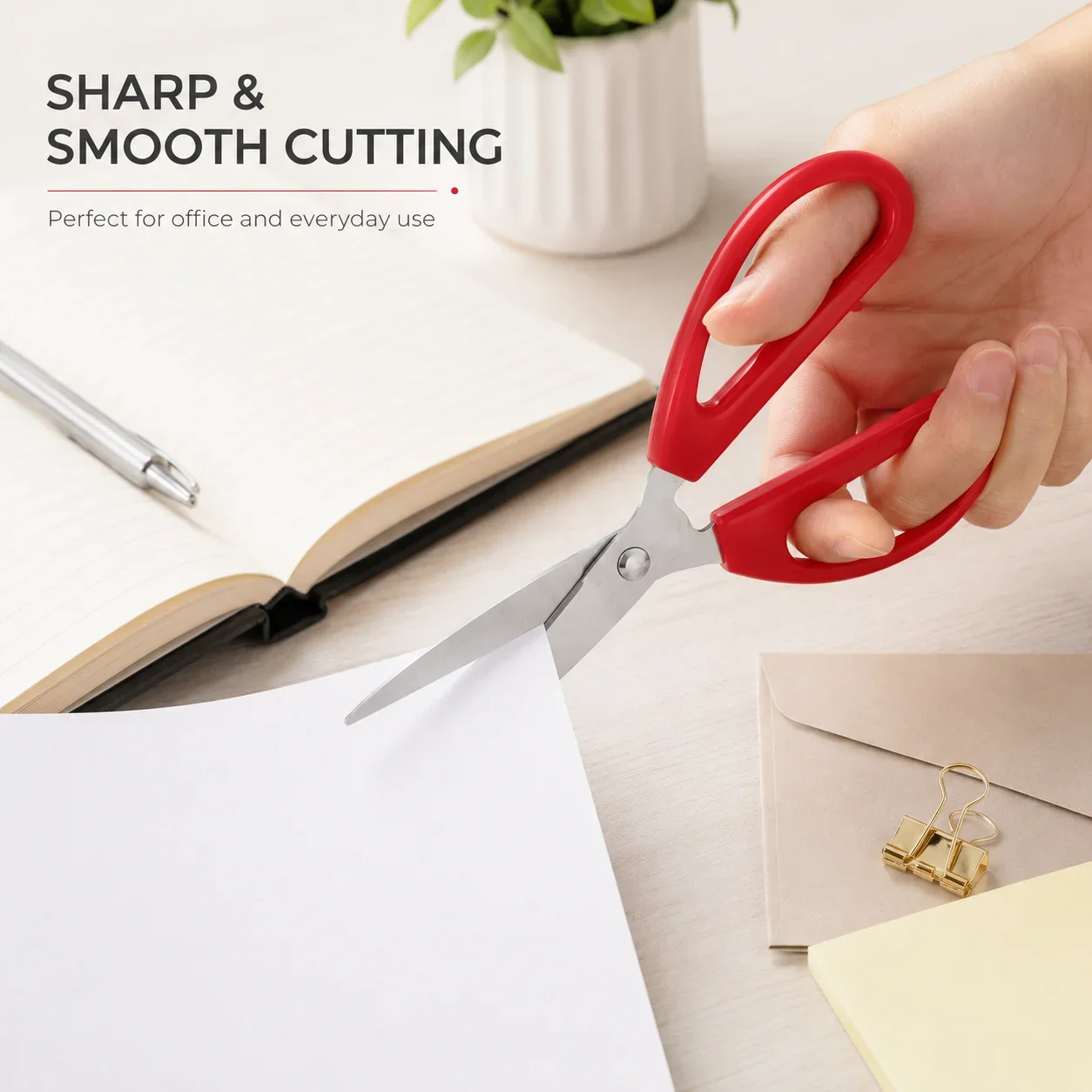 Red Household Scissors Stainless Steel, Office Scissors for Paper Cutting, Multipurpose Home Office Supply