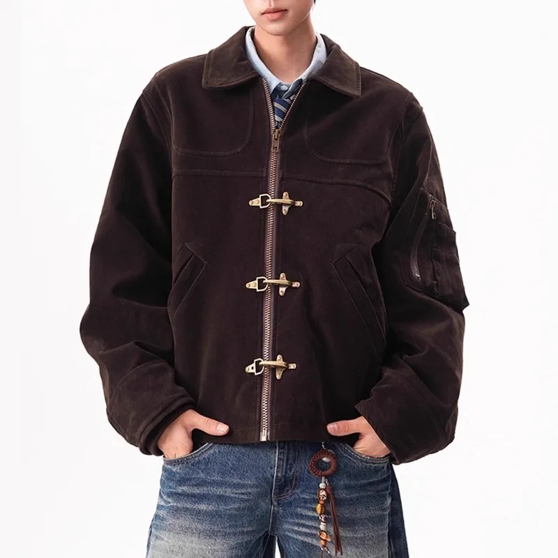 

Vintage Suede Bomber Jacket Men Spring Autumn Faux Leather Trench Coats Women Vintage Brown Jackets Men Clothes Unisex