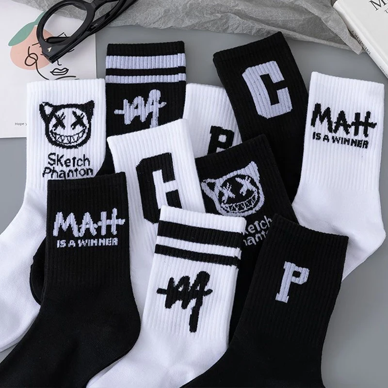 5/10 pairs of funny couple socks graffiti little devil personality socks couple casual versatile mid tube socks