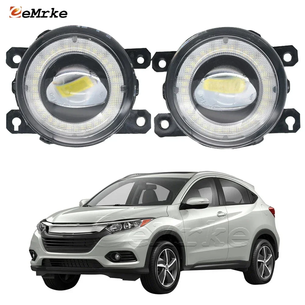 2 Pieces Car Fog Lights Assembly Lens LED Angel Eye DRL Daytime Runinng Light Lamp for Honda HR-V HRV EX EX-L LX Sport Touring