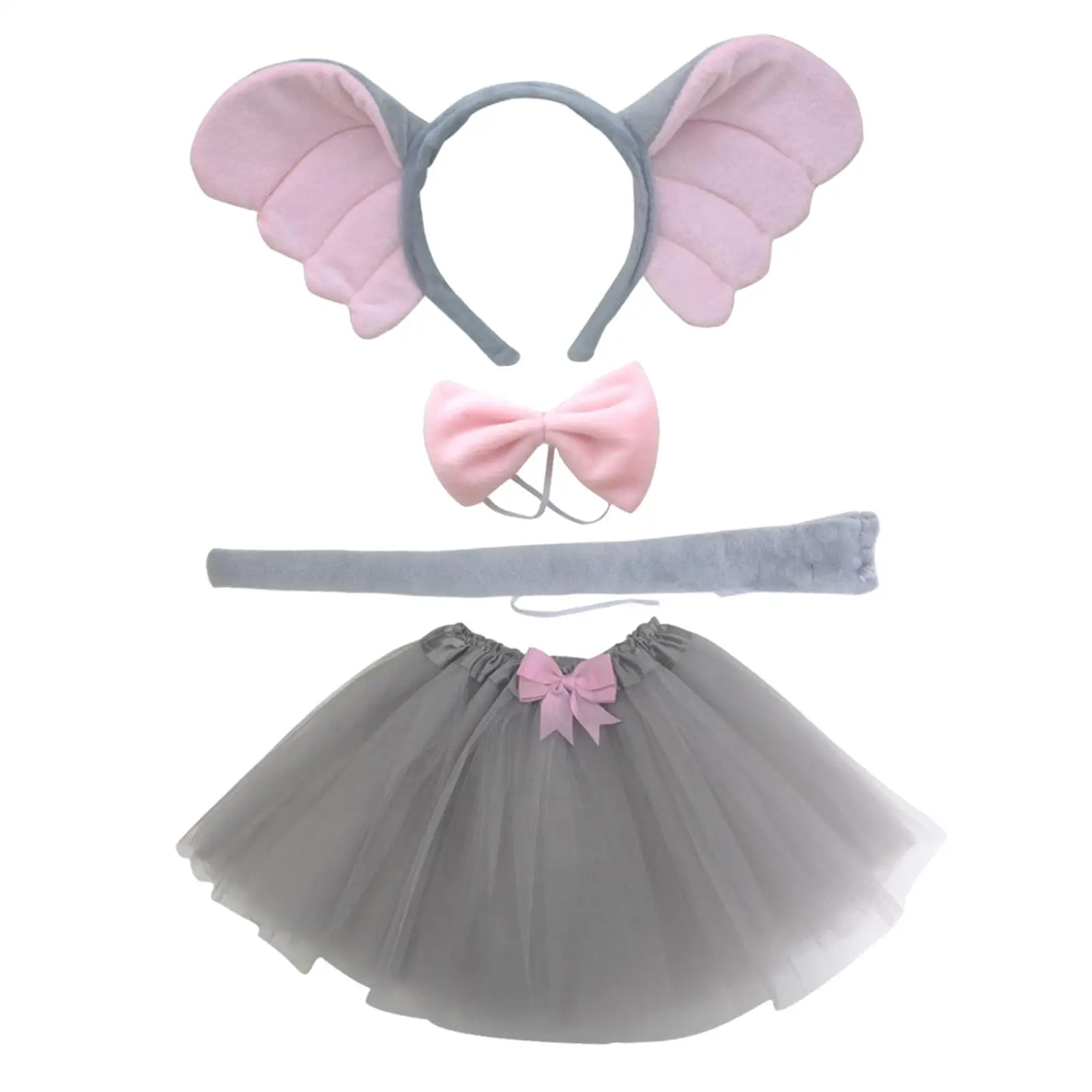 

Elephant Costume Ears Headband Bowtie Tail for Stage Shows Carnival Dress up with Tutu