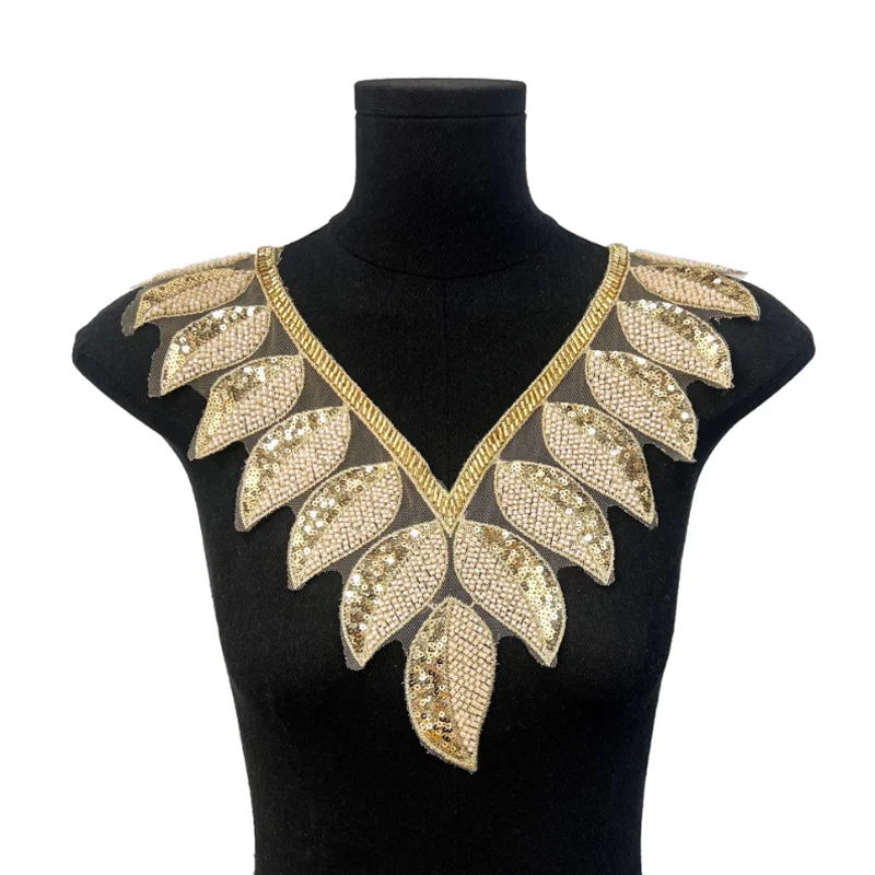 ゴールドフラワー刺繍襟飾りアクセサリー-diy手作り服飾品-個性縫製ツールとアクセサリー