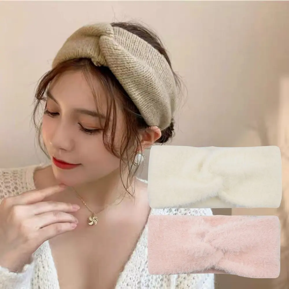 

Women Wide Cross Plush Headbands Girls Solid Fur Hair Bands Headbands Vintage Cross Turban Bandage Ear Warmer Hair Accessories