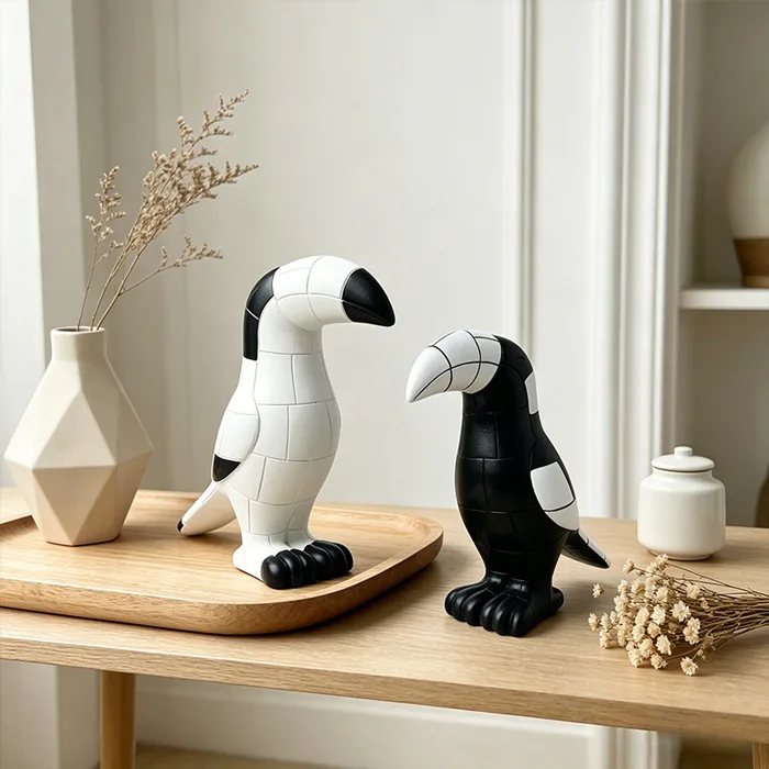 Nordic Style Black & White Geometric Resin Sculpture Creative Animal Figurine Home Study Living Room Tabletop Ornament Decor