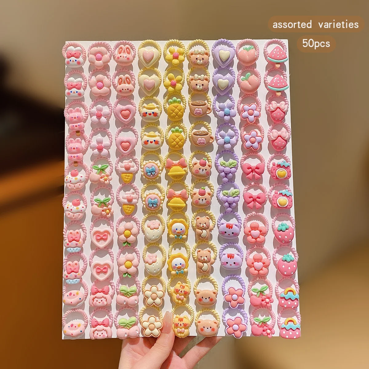 50 random cartoon cute small rubber bands suitable for daily use with hair rings and accessories