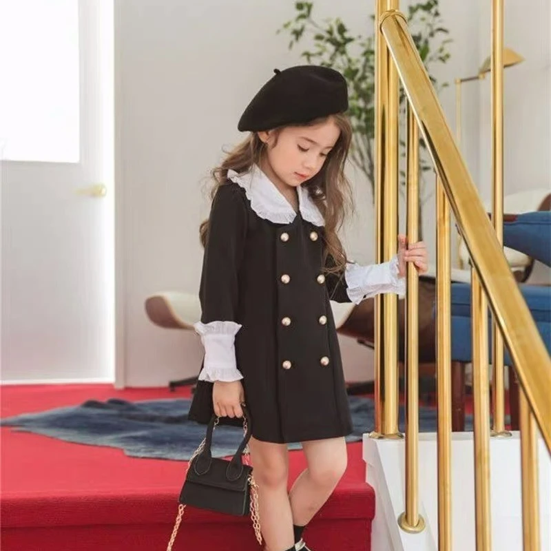 Parent Child Outfit Palace Style Dress 2025 Spring and Autumn New Fashionable Personalized Patchwork Cuffs Girls Dress