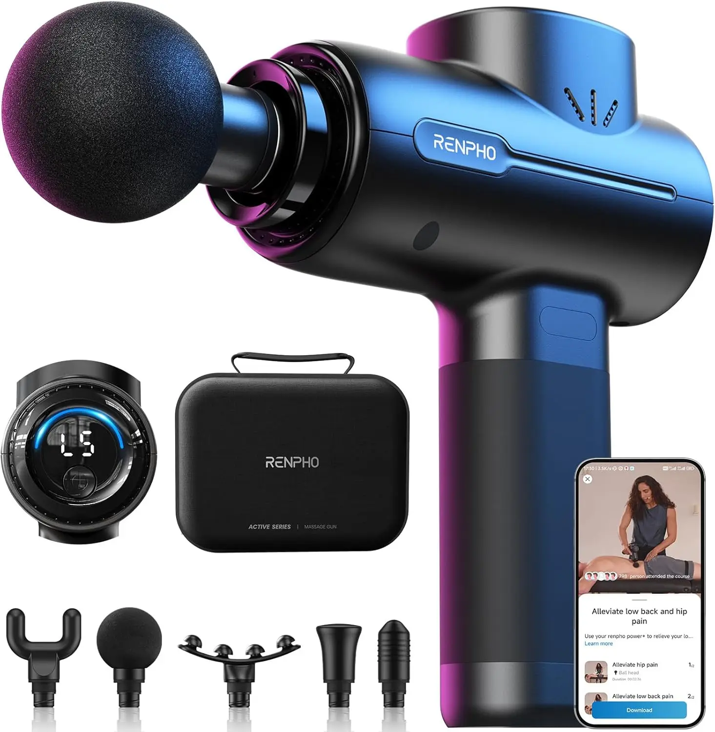 

Deep Tissue Massage Gun with Bluetooth, Portable Muscle Massager for Back and Neck, Includes Carry Case