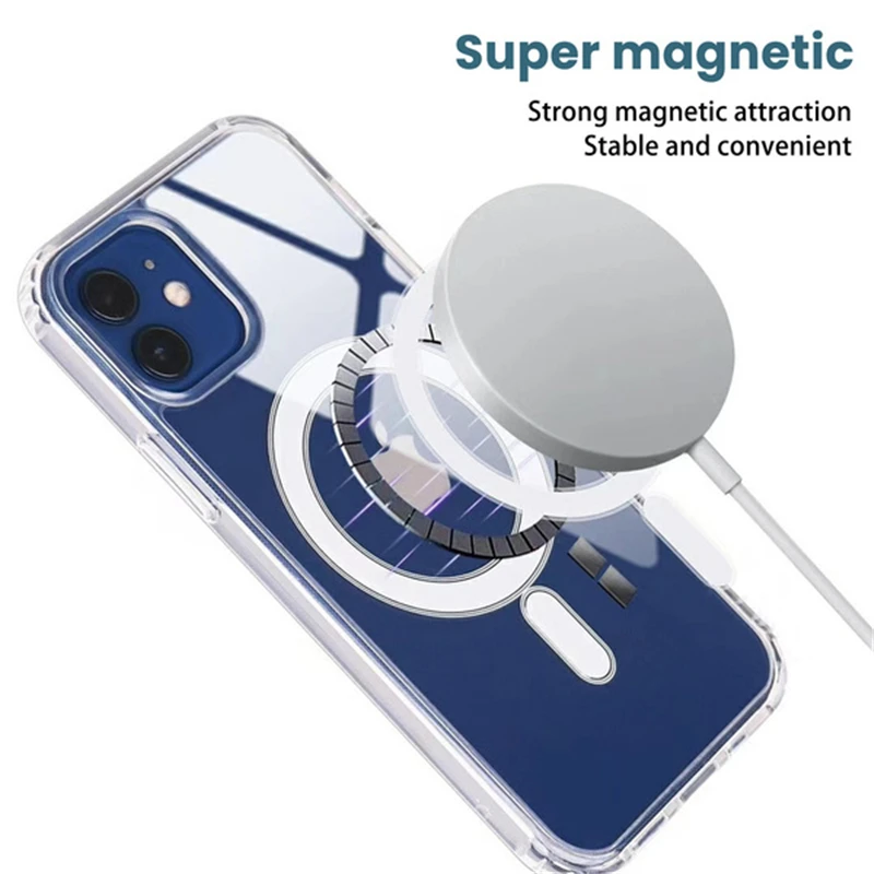 Clear Ultra Shockproof Soft Mag Safe Case for Magsafe iPhone 15 14 13 12 11 Pro Max 12 13 Mini Built-in Magnetic 7 8 Cover Shell
