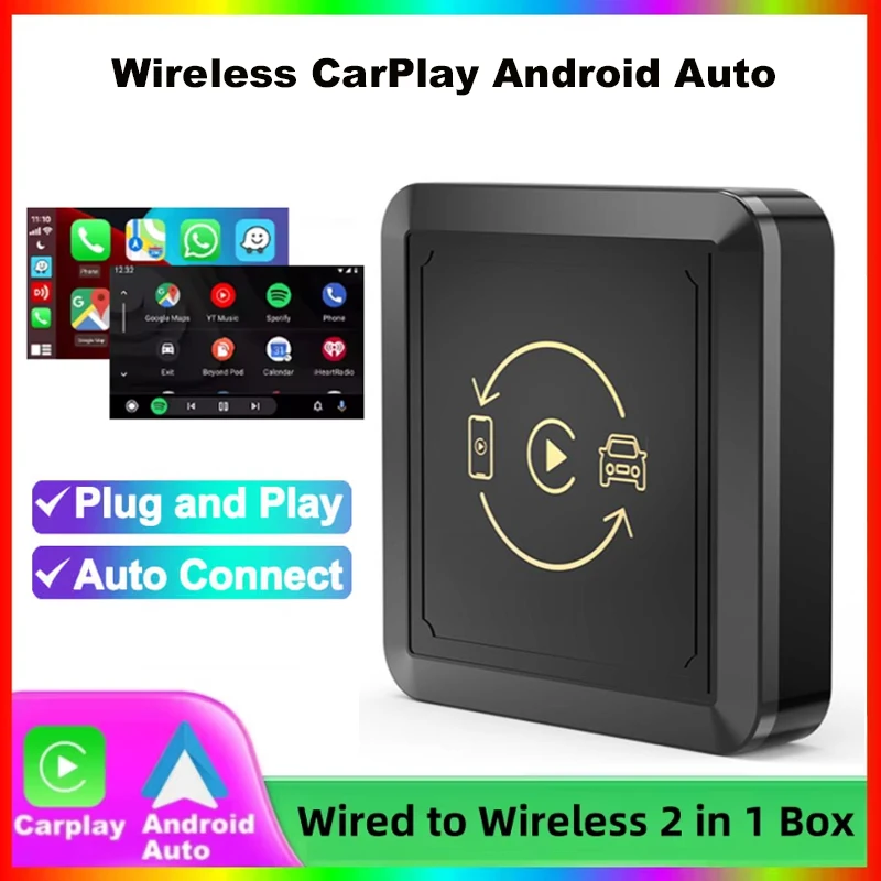 Kebidumei 2in1 Wireless CarPlay Dongle Wireless Android Auto Box Smart AI Box For Car Radio with Wired CarPlay All in One Box ﻿