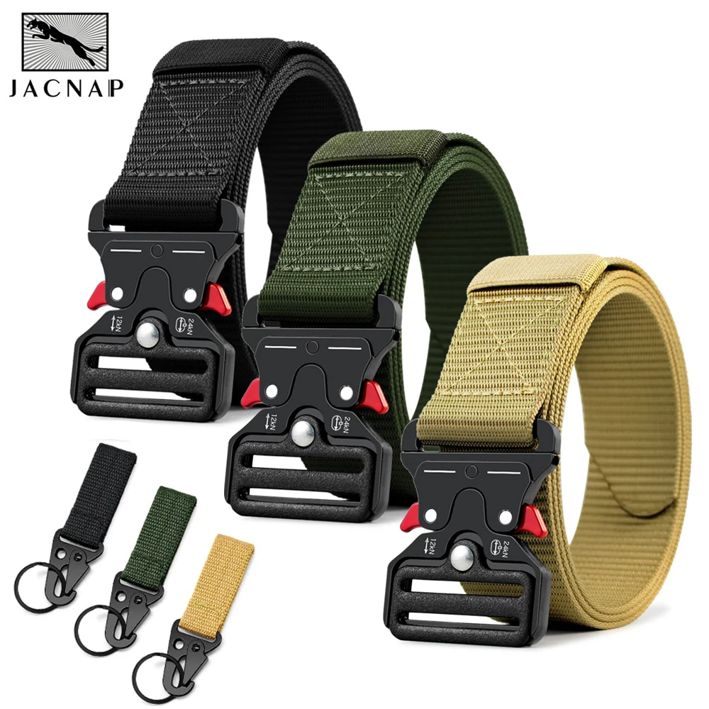 

JACNAIP Men's Belt Outdoor Hunting Metal Tactical Belt Multi-Function Alloy Buckle Marine Corps Canvas Belt Men Leather Belt