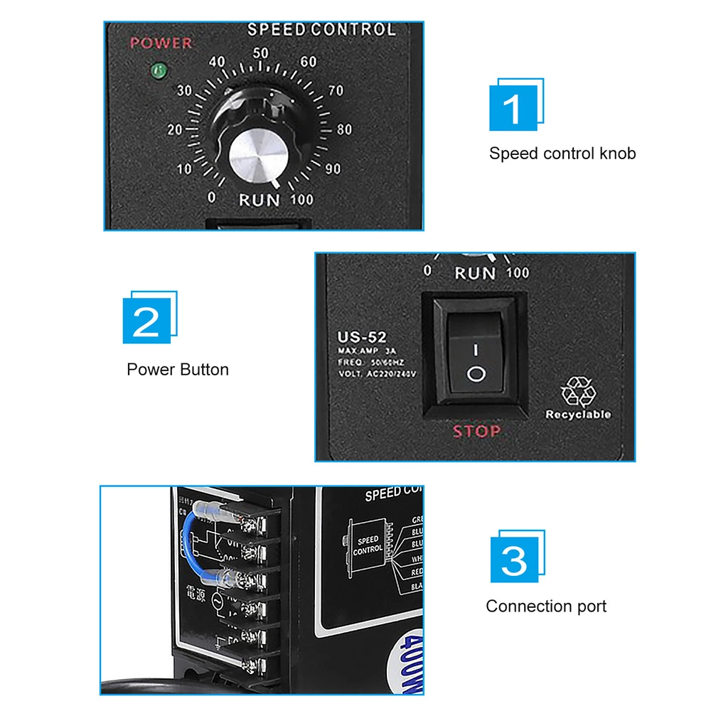 US-52 400W AC 220V 50Hz/60Hz Motor Speed Controller  AC Regulator Motor Control Unit Forward And Backward Mini Motor Governor