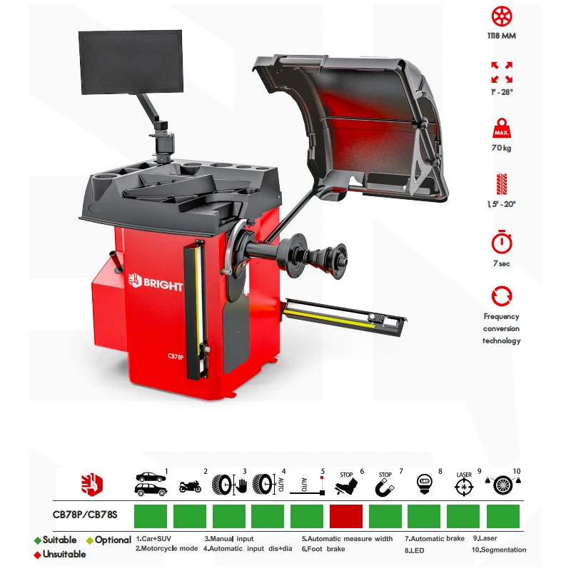 CE Certified CB78P Tire Balancer Non-Contact Sonar Technology Intelligent Automatic Measurement Cars Motorcycles