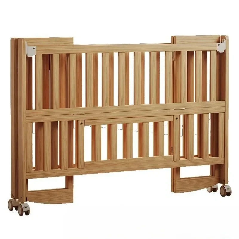 Solid wood foldable crib unpainted multifunctional baby bb bed newborn bed movable splicing bed