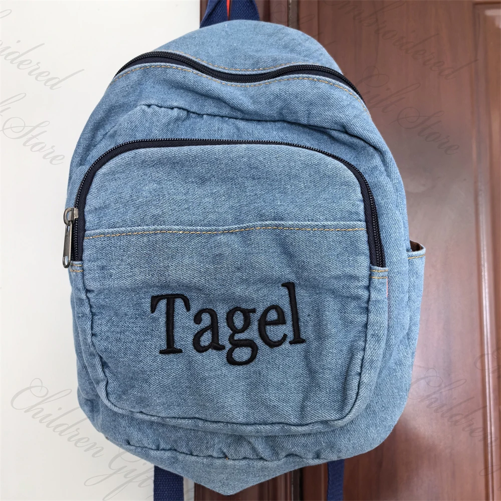 Denim Backpack Can Embroidery Name Women\'s Outdoor Denim Canvas Travel Bag Custom Personalized Name College Student Schoolbag