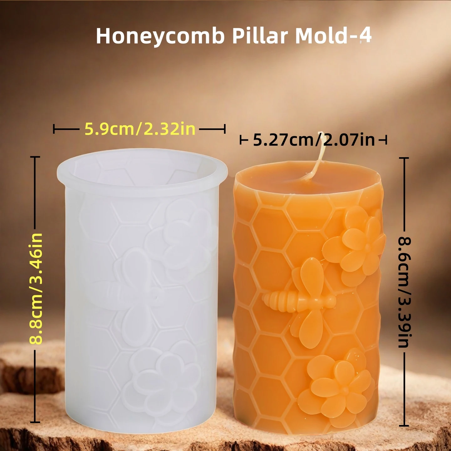3D Waben Säule Kerze Silikon Form DIY Geprägte Biene und Blume Waben Zylinder Aromatherapie Kerze Gips Form Dekor – Detail 3