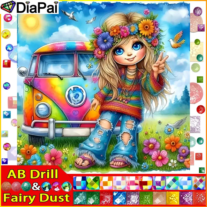 

DiaPai Fairy Dust AB Алмазная картина "Девушка Машина" 5D DIY Алмазная вышивка Полный квадратный/круглый горный хрусталь изображения