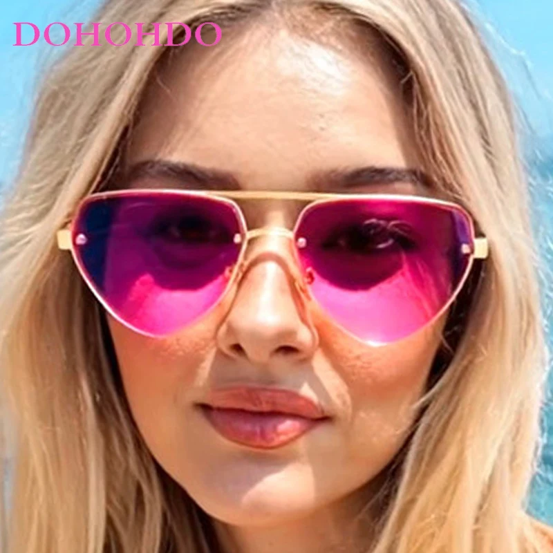 

Retro Trendy Rimless Heart Shape Sunglasses Women Men Brand Designer Eyeglass Summer Traveling Driving Shades Female UV400 Очки