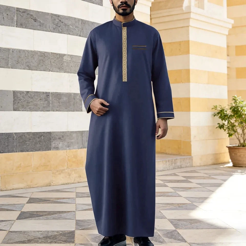 Mens Traditional Moroccan Kaftan Robe Embroidery Long Sleeves Islamic Clothing Men Jubba Thobe Islam Dubai Arab Caftan Abaya