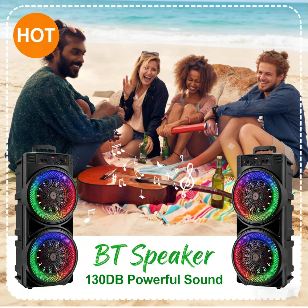 

Wireless Bluetooth 5.0 Speaker Dual Subwoofer Deep Bass RGB Light Show Loud Boombox Long Life for Outdoor Party BBQ Event
