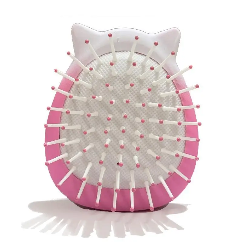 Mini Detangling Brush Ombre Pink Cat Ear Pattern Pocket Size No Hurt Scalp for Travel Daily Use