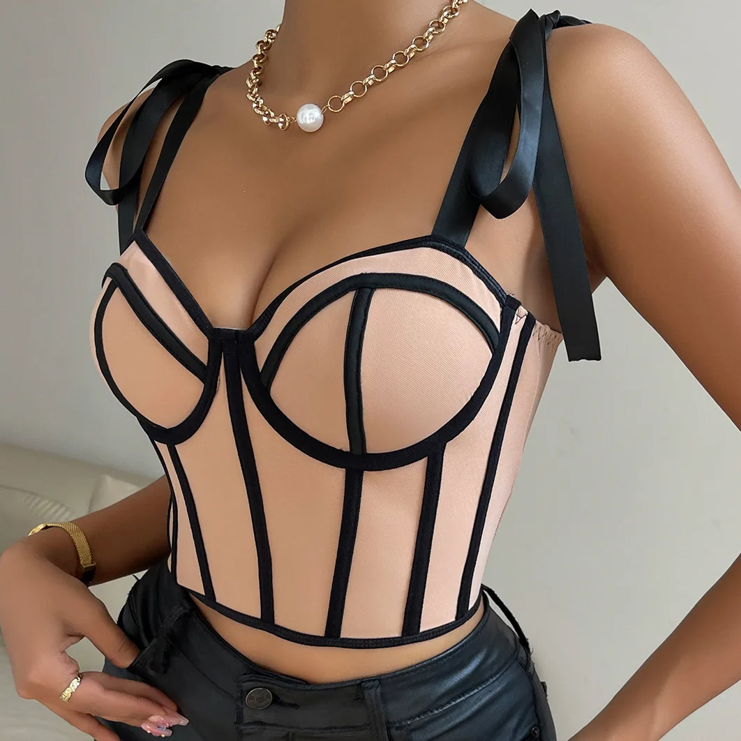 Womens Vintage Lace Up Open Back Boned Bustier Zip Back Corset Body Shaper Going Out Club Party Crop Top Lingerie Streetwear