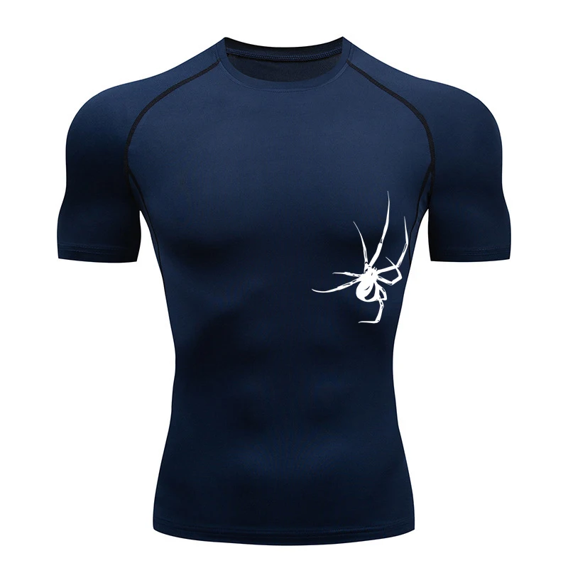 New Running T-Shirt Men Short Sleeve Compression Shirt Gym Sports Top White & Black Quick Dry Breathable MMA Fitness Clothing