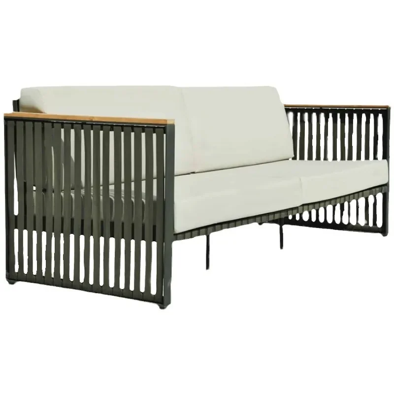 Nordic Teak Rattan Sofa Set Waterproof Outdoor Furniture for Villa Courtyard Balcony Sun Protection Leisure Seating