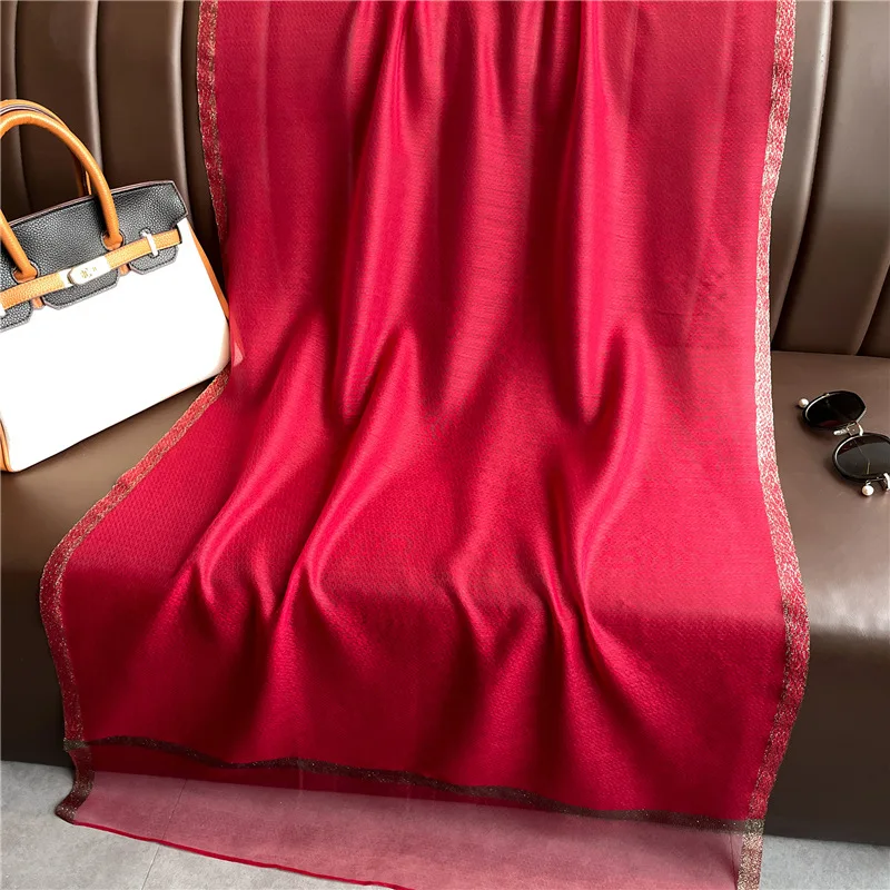 Modischer Luxus Einfarbiger Langer Seidenschal für Damen Weicher Glatter Schal Kopftuch Hijab Outdoor-Schal Langer Umhang Strandtuch – Detail 34