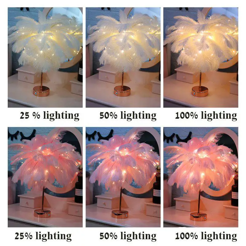 Feather Table Lamp  Tree Shape LED Lights Decorative Flashing Lamp 5V Night Light Lamps For Bedroom 35CM