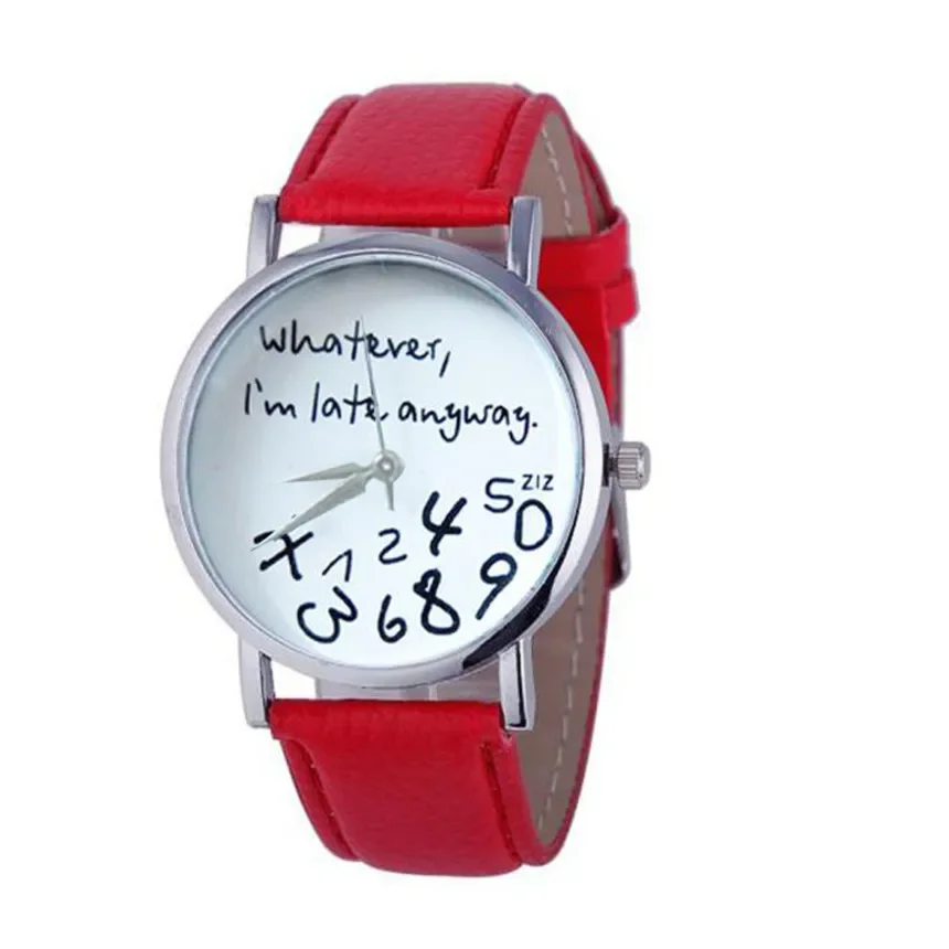 Ladies Watches Vintage Simple Women Dress Big Dial Leather Watch Whatever I Am Late Anyway Letter Watch for Student Reloj Mujer