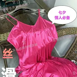 Vestido largo holgado de satén sin mangas para mujer, bata de dormir Sexy de seda de hielo brillante