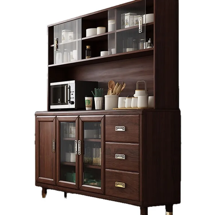 

New Chinese style, side cabinet, solid wood, integrated, against the wall, high cabinet, kitchen, storage