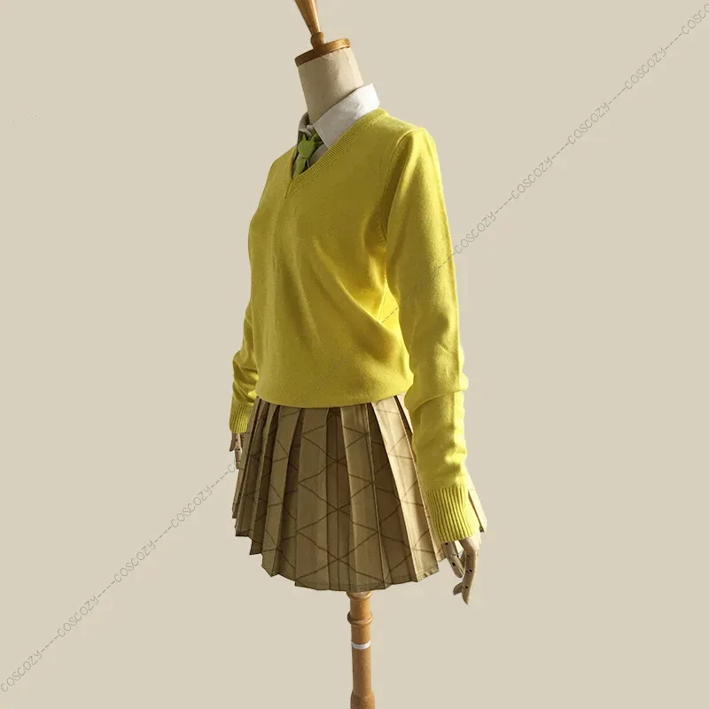 qq681Disfraz de Anime Kochou Shinobu, peluca escolar Agatsuma, traje de corbata de uniforme JK amarillo de Academia