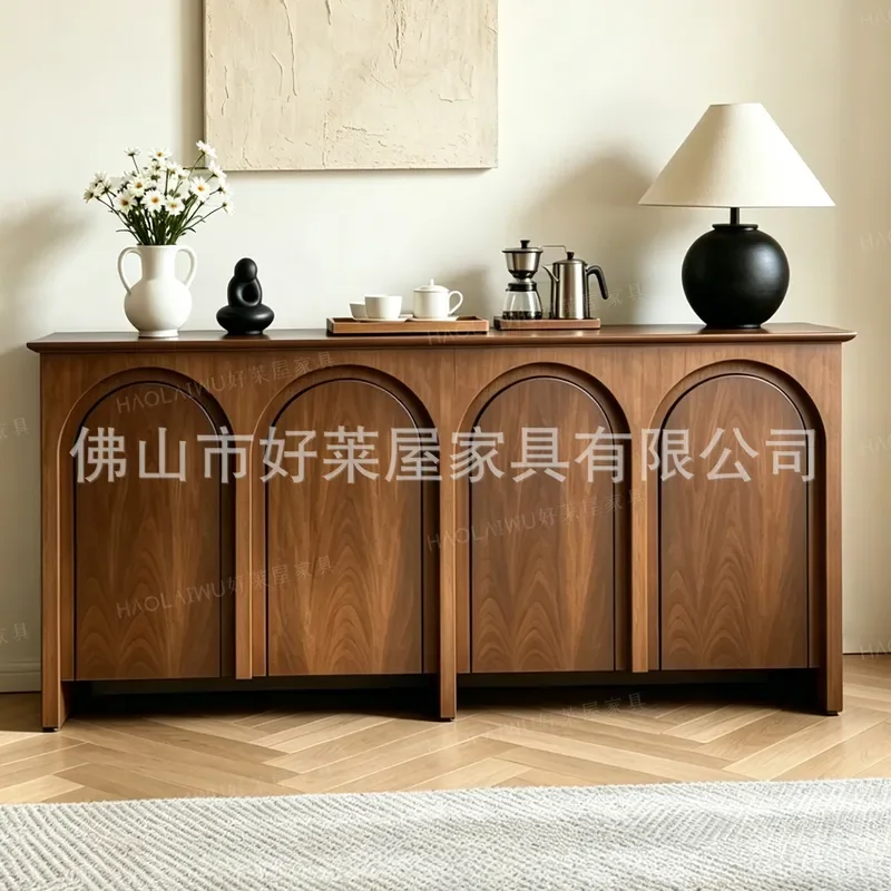 French Arch Dining Side Cabinet Wall Mounted Tea Storage Unit Retro Home Restaurant Entrance Display Cabinet Integrated