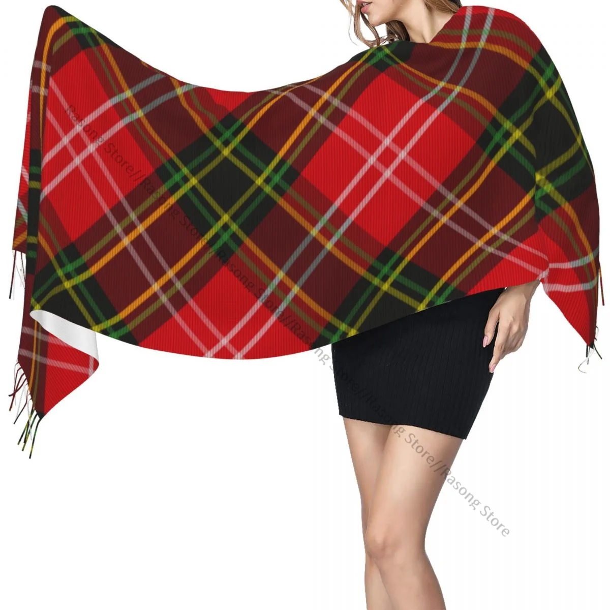 Tartan xadrez padrão xadrez cachecol de inverno xales envoltório feminino masculino quente bufanda borla cachecóis