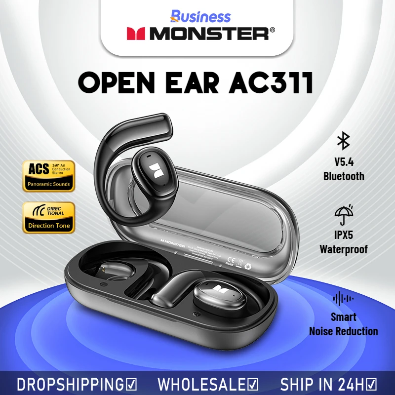 

Monster Open Ear AC311 Bluetooth 5.4 Headset Sport OWS Wireless Headphones AI Noise Cancelling IPX5 Waterproof Earphone with Mic