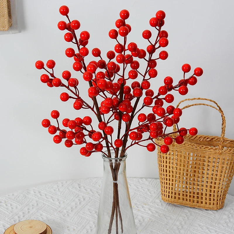 Chinese New Year Garland Decoration 2024 Artificial Red Berry Branch Fake Plants for Home Room Table Decor Wedding Supplies