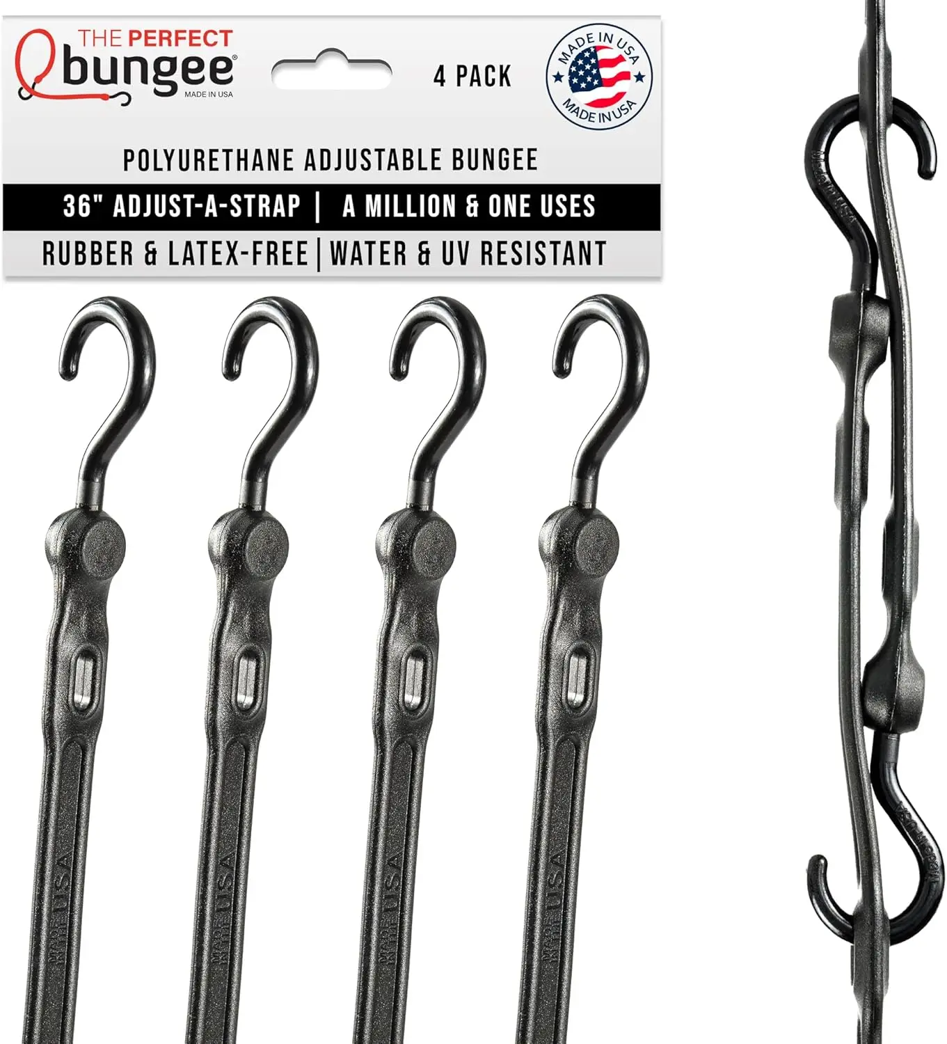 

Регулируемый эластичный ремень для тяжелых условий эксплуатации, 36 дюймов, водонепроницаемый, устойчивый к УФ-излучению, 4 штуки в упаковке, черный, с пожизненной гарантией